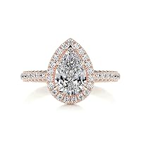 Solid Gold Handmade Engagement Ring 2 CT Pear Cut Moissanite Diamond Halo Bridal Wedding Ring for Anniversary Propose Gift