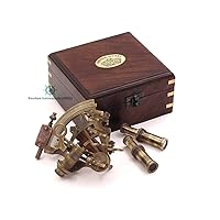 RII J. Scott London Nautical Brass Pocket Sextant, Astrolabe Sextant Tool with a Wooden Box, Galactic Gifting