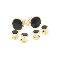 Onyx Fluted Edge Tuxedo Cufflinks and Studs Set in Gold