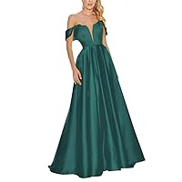 Women's A-Line Backless Satin Long Ball Gown With Pockets 8 Teal