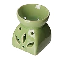 Ceramic Aromatherapy Oil Burner. Cut Out Modern Design, For Essential Oils, Water and Wax Melts. 1 Free Tealight inlcuded! (Green)