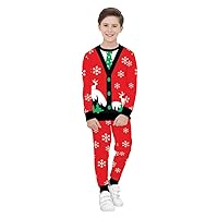 children's Christmas two-pieces,digital print round neck sweater and pants suits elk party costumes.