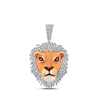 10K Yellow Gold Mens Diamond Lion Face Animal Necklace Pendant 1 Ctw.