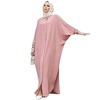 IBTOM CASTLE Womens Muslim Dress Ramadan Abaya Batwing Sleeve Henley Shirt Prayer Dress Kaftan Dubai Islamic Loose Maxi Dress