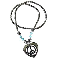 Healing Hematite Heart Pendant with Spinning Peace Sign Centerpiece Available in Three Colors