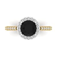 2.5 ct Round Cut Solitaire W/Accent Halo Natural Black Onyx Anniversary Promise Engagement ring 18K Yellow & White Gold
