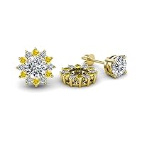 Lab Grown Diamond & Yellow Sapphire 0.71 ctw Halo Flower Jacket for Stud Earrings 14K Gold