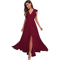 V-Neck Junior Bridesmaid Dresses with Sleeves Long Simple A-line Formal Dresses for Women 2021 Chiffon