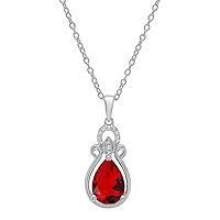 Dazzlingrock Collection 10X7 MM Pear Gemstone & Round Diamond Fashion Teardrop Pendant (Silver Chain Included), Sterling Silver