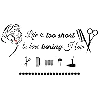Lady Hair Salon Wall Sticker - Transform Your Salon or Makeup Room with a Removable PVC Decal featuring Red Lips and a Hairdresser Quote: 'Life is Too Short to Have Boring Hair' -effect 22