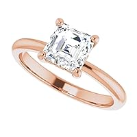 14K Solid Rose Gold Handmade Engagement Ring 1.00 CT Asscher Cut Moissanite Diamond Solitaire Wedding/Bridal Ring for Woman/Her Classic Rings