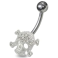 Fancy Cross Skull 925 Sterling Silver with Stainless Steel Belly Button Navel Rings