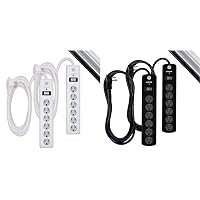 GE 6-Outlet Surge Protector, 2 Pack, 10 Ft Extension Cord, Power Strip, 800 Joules, Flat Plug & 6-Outlet Surge Protector, 2 Pack, 8 Ft Extension Cord, Power Strip, 800 Joules, Flat Plug