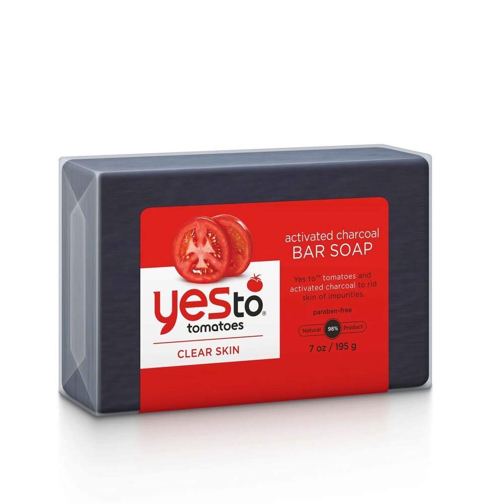 Yes To Tomatoes Bar Soap Activated Charcoal with Tomato Extracts and Sunflower Seed Oil Face, Body Soap for Men, Women and Teens No Paraben, 7 Ounce Bar