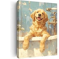 YJXTXDE Golden Retriever art,Funny Bathroom Humor,Dog Wall Decor,Funny Animal Print,french bathroom wall art for Living Room Bedroom Bathroom Home Wall Decoration-12 x18 canvas print with frame