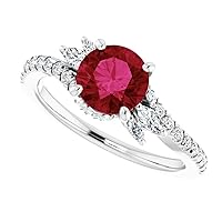 Round Cut Swirl 1 CT Ruby Engagement Ring 925 Silver/10K/14K/18K Solid Gold Twisted Red Ruby Ring Bypass Genuine Ruby Diamond Ring July Birthstone Ring 15th Anniversary