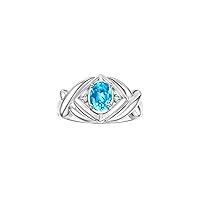 Rylos Hugs & Kisses XOXO Ring with 7X5MM Gemstone & Diamonds - Birthstone Jewelry for Women in Sterling Silver, Sizes 5-10