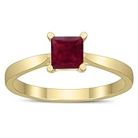 Square Princess Cut 5MM Ruby Solitaire Ring in 10K Yellow Gold