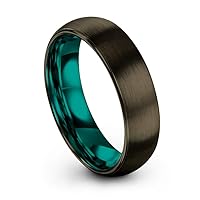 Tungsten Carbide Wedding Band Ring 6mm for Men Women Green Red Blue Purple Black Gunmetal Copper Fuchsia Teal Interior with Dome Brushed Polished
