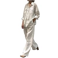 Two Piece Outfits for Women Spring Summer Casual Sets Button Down Shirts and Wide Leg Pants Set Trendy Lounge Sets