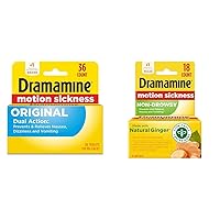 Dramamine Original, Motion Sickness Relief, 36 Count & Non-Drowsy, Motion Sickness Relief, Made with Natural Ginger, 18 Count
