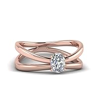 Choose Your Gemstone Reverse Split Shank Solitaire Ring Rose Gold Plated Oval Shape Solitaire Engagement Rings Minimal Modern Design Birthday Gift Wedding Gift US Size 4 to 12