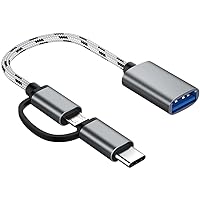 2-in-1 USB C/Micro USB to USB Adapter, USB to USB C OTG Adapter Cable Compatible with Samsung Galaxy S21 S22 S23 Note 20/10 A53, Google Pixel and More Android Devices, Gray