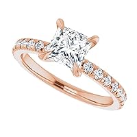 10K/14K/18K Solid Rose Gold Handmade Engagement Ring 1 CT Princess Cut Moissanite Diamond Solitaire Wedding/Bridal Gift for Women/Her Gorgeous Gift