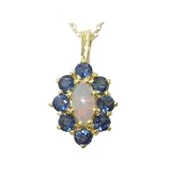 Womens Solid Yellow 10K Gold Natural Opal & Blue Sapphire Cluster Pendant Necklace