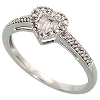 Silver City Jewelry Dainty 10k White Gold Baguette Diamond Heart Ring 0.16 Cttw 1/4 Inch