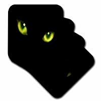 3dRose CST_6022_3 Green Eyes of a Black Cat Ceramic Tile Coasters, Set of 4