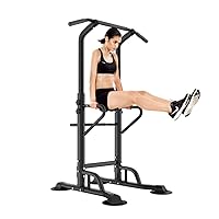 Power Tower Adjustable Height Pull Up and Dip Station Multi-Function Home Strength Training Fitness Workout Station Sturdy Chin-Up Bar Stand Dip Station,Black