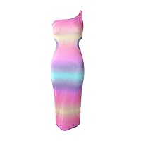 SOLY HUX Women's One Shoulder Bodycon Midi Dress Ombre Cut Out Skinny Sexy Party Dresses