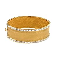 Edgy 1.32 Ct Diamonds 18k Yellow Solid Gold 22mm Textured Hammer Finish Hinged Bangle Bracelet - Contemporary Elegance