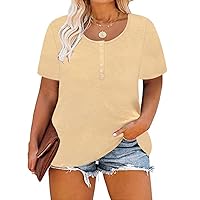 RITERA Plus Size Tops for Women Short Sleeve Basic Solid Shirts Summer Tunic Oversized Blouse Henley Shirt Xl-5Xl