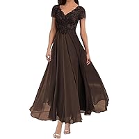 Mother of The Bride Groom Dresses Tea Length Short Sleeves Formal Evening Gown
