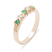 Solid .417 10k Rose Gold Real Genuine Emerald & Cultured Pearl Womens Eternity Band Ring