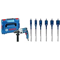 Bosch Professional GBM 13-2 RE Drill (750 Watt, Depth Stop 210 mm, L-BOXX 102 + 6x Expert SelfCut Speed Flat Milling Drill Bit Set (for Softwood, Coarse Chipboard, Diameter 13-25 mm, Accessories)