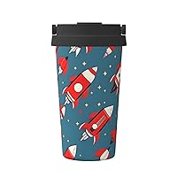 Cartoon Rockets Print Reusable Coffee Cup - Vacuum Insulated Coffee Travel Mug For Hot & Cold Drinks