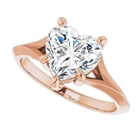 Moissanite Engagement Ring, 925 Sterling Silver, 18K Gold, Heart Cut, 2 CT Colorless Stone