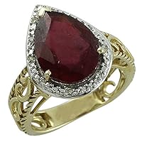 Carillon Ruby Gf Pear Shape 14x10MM Natural Non-Treated Gemstone 10K Yellow Gold Ring Gift Jewelry for Women & Men