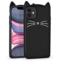 Cute iPhone 11 Case, Funny Animals Black Whisker Cat Ears Kitty 3D Cartoon Soft Silicone Shockproof Cases Cover Skin for Girls Kids Women