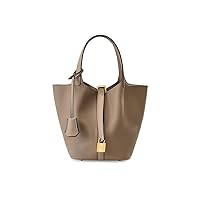 Genuine Leather Purses And Handbags For Women, Fashion Genuine Leather Lock Design Large Capacity Casual Bucket Bag French
