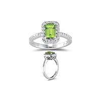 0.26 Cts Diamond & 1.00 Cts AAA Peridot Ring in 18K White Gold