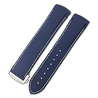 18mm 19mm 20mm 21mm 22mm Rubber Silicone Watch Bands for Omega 300 speedmaster Strap Brand Watchband Blue Black Orange (Color : Dark Blue White line, Size : 20mm)