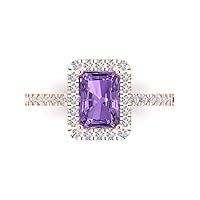 Clara Pucci 1.8 Emerald Cut Solitaire with accent Simulated Alexandrite Proposal Designer Anniversary Bridal Wedding Ring 14k Rose Gold