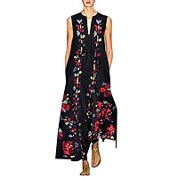 Women's Bohemian Swing Casual Summer Sleeveless Long Maxi Foral Print Hawai Flowy Beach Dress V-Neck Trendy