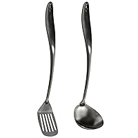 Soup Ladle, Wok Utensils for Carbon Steel, Soup Ladle Stainless Steel, 14-15inch Kitchen Utensils set, 2pcs Wok Spatula, Soup Ladle and Slotted Turner, Cooking Utensils set