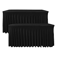 Black Table Skirt for 6 Foot Rectangle Tables, 2 Pack - 72 x 30 Inch - Stretch Spandex Fitted Table Clothes, Fabric Table Covers Cocktail Tablecloths for Party, Banquet, Birthday