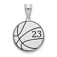 10K White Gold Basketball Enameled Customize Personalize Engravable Charm Pendant Jewelry Gifts For Women or Men (Length 0.86